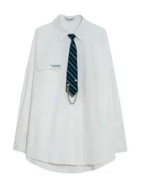 2022SS Ice Silk Long-sleeved Shirt Men Women Korean Hip Hop Trend Loose College Style All-match Shirt Preppy JK Blouse with Tie