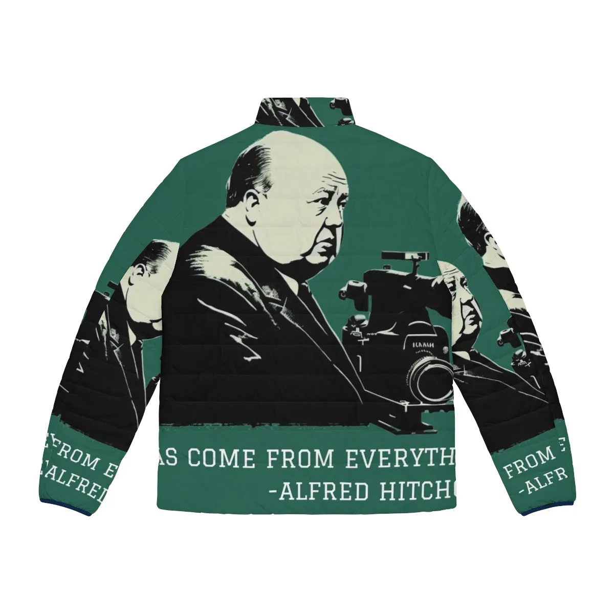 Alfred Hitchcock Inspired Illustration Puffer Jacket