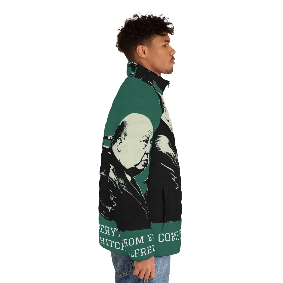 Alfred Hitchcock Inspired Illustration Puffer Jacket
