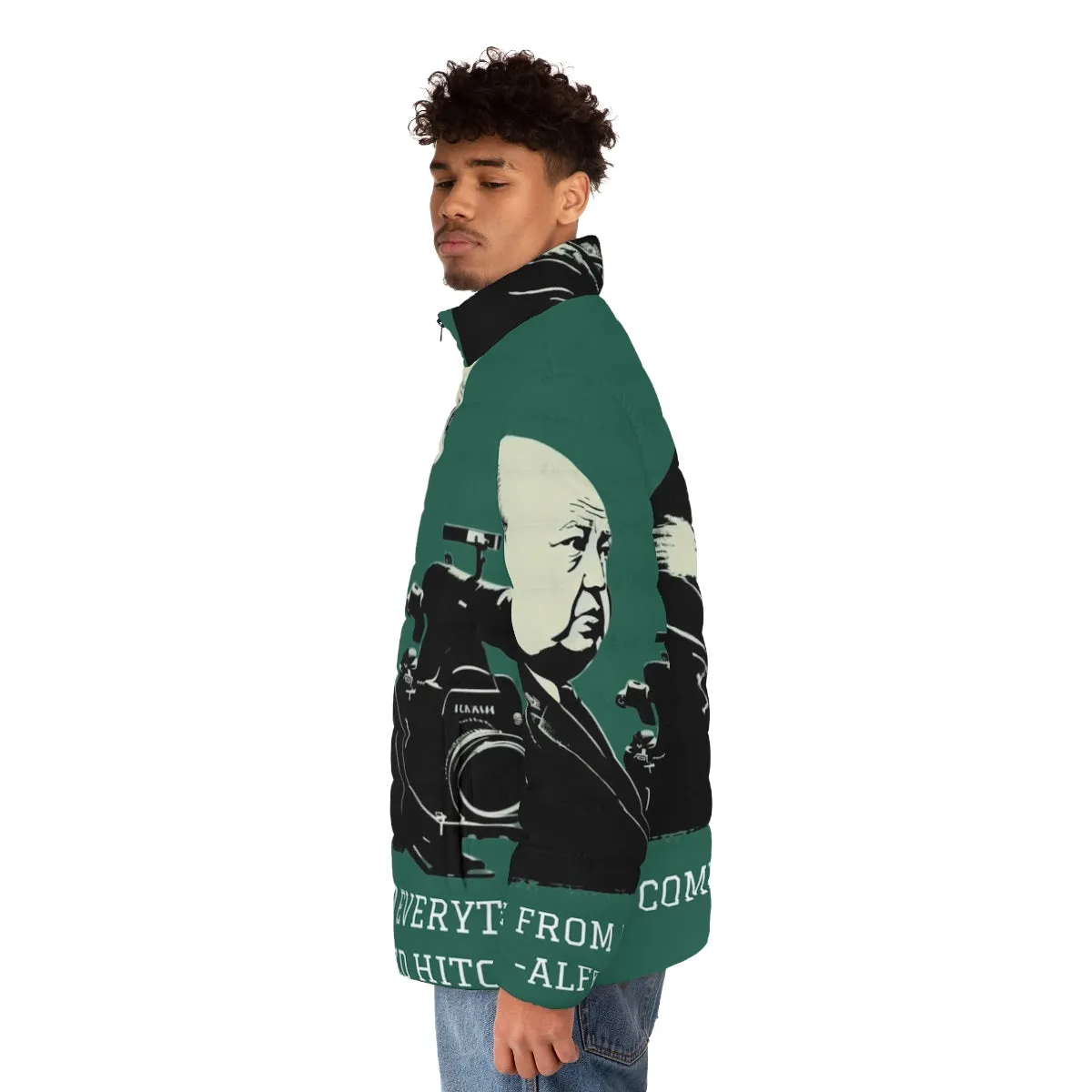 Alfred Hitchcock Inspired Illustration Puffer Jacket