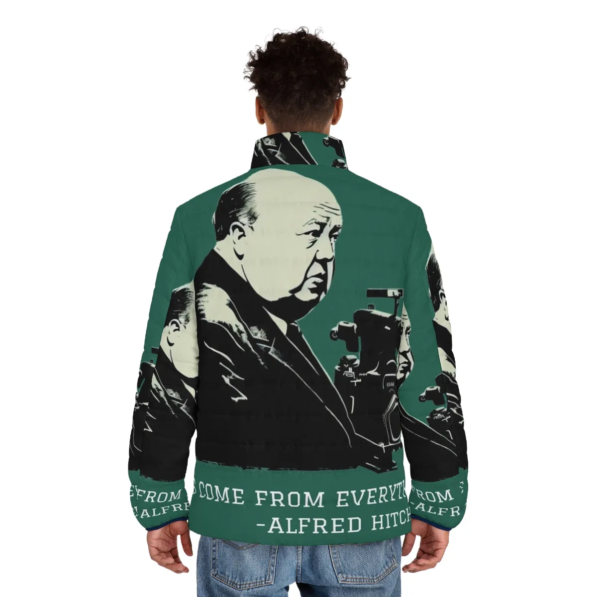 Alfred Hitchcock Inspired Illustration Puffer Jacket