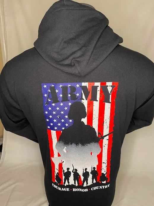 ARMY FLAG SILHOUETTE- Ranger Rags BLACK HOODIE