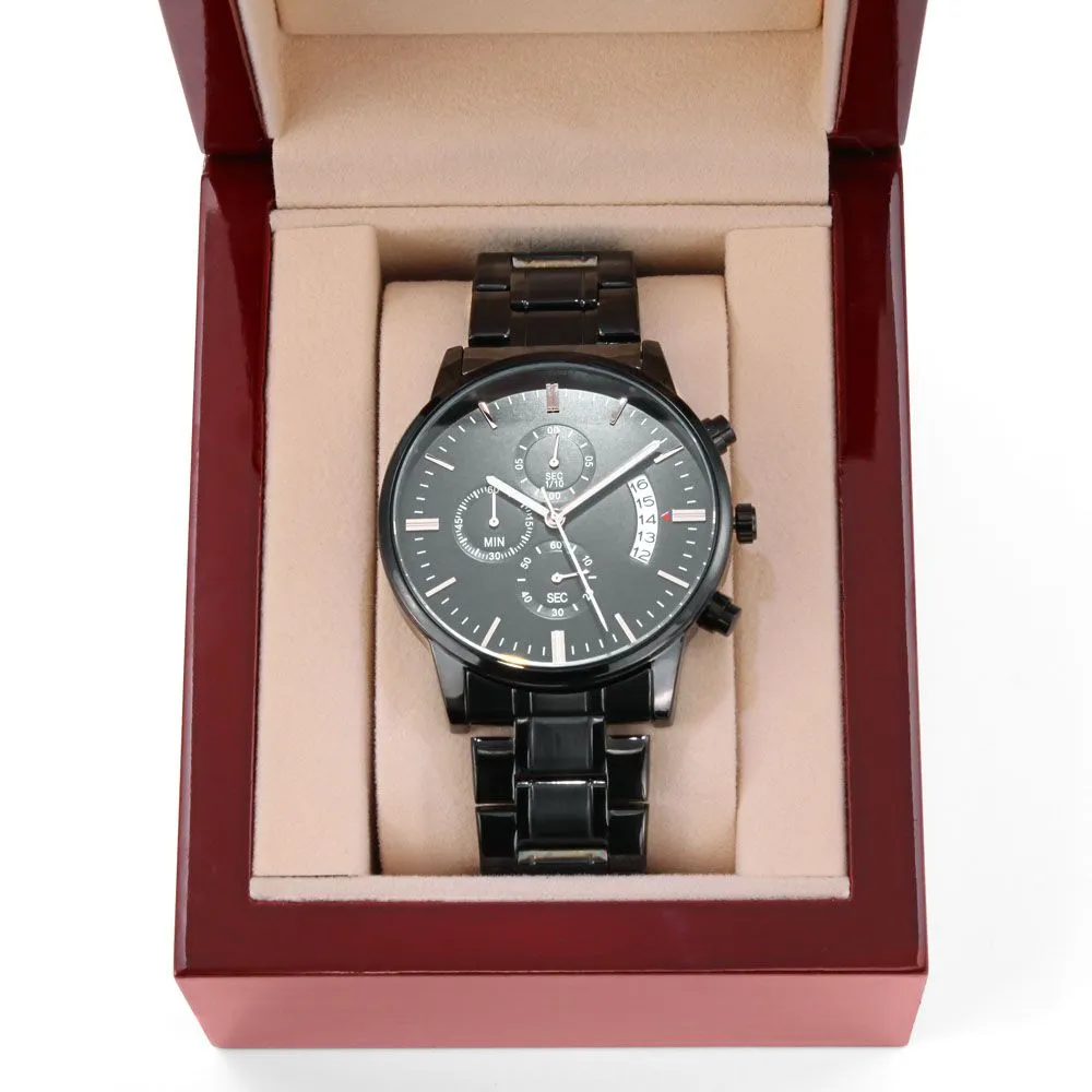 Boyfriend, Drive Safe I Love You - Engraved Design Black Chronograph Watch - Gift for Boyfriend