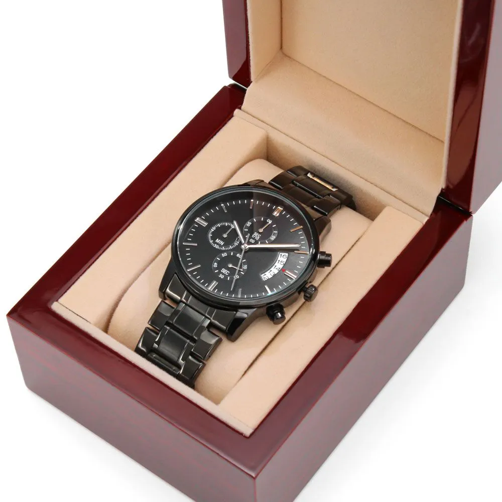 Boyfriend, Drive Safe I Love You - Engraved Design Black Chronograph Watch - Gift for Boyfriend