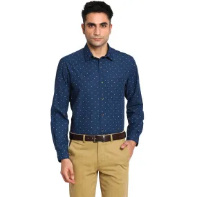 Cotton Navy Blue Regular Fit Printed Formal Shirts