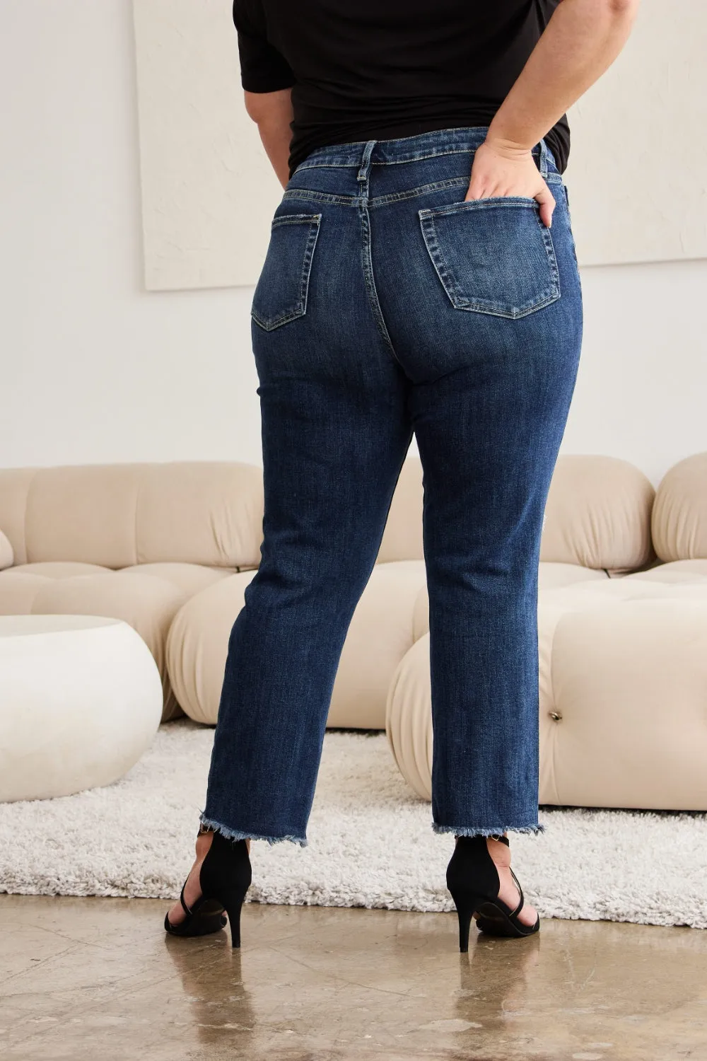 Crop Dylan Tummy Control Distressed High Waist Raw Hem Jeans