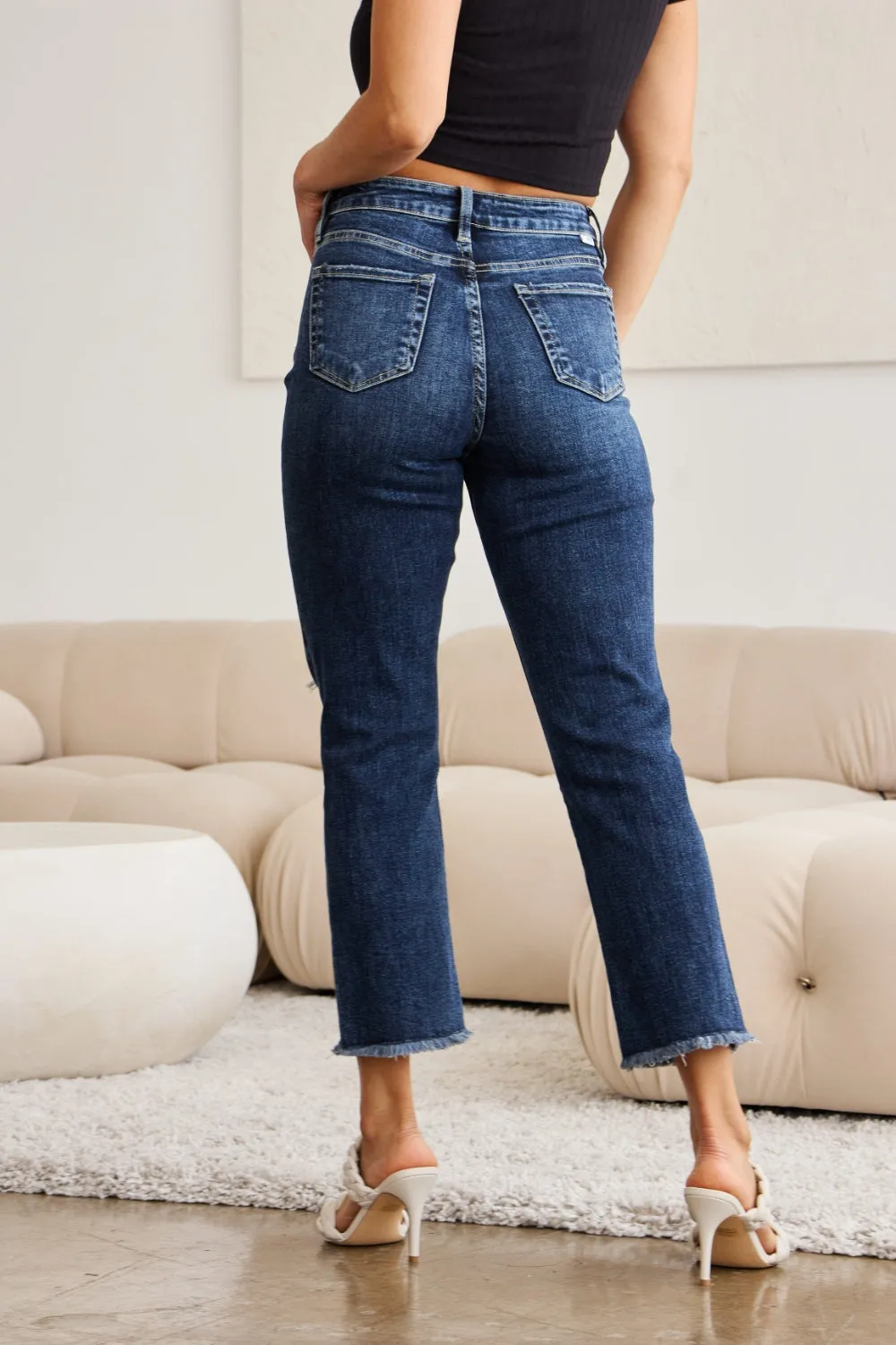 Crop Dylan Tummy Control Distressed High Waist Raw Hem Jeans