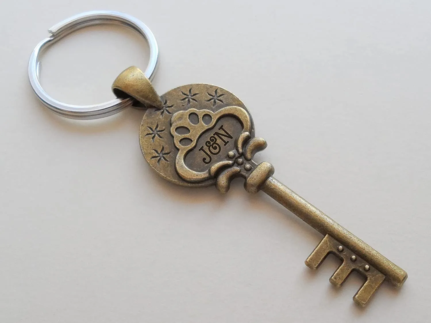 Custom Bronze Key Charm Keychain with Engraving, Couples Anniversary Keychain