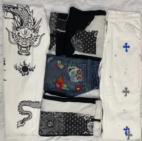 Emroidery baggy bootcut mix jeans