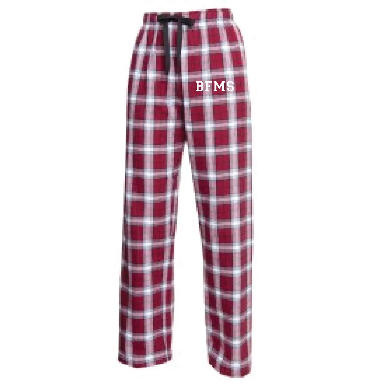 Flannel Pants <br>MAROON, BLACK & WHITE PLAID with WHITE INK