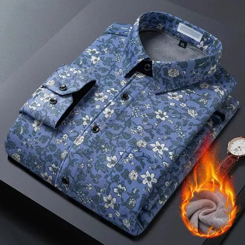 flower design high quality thicken casual mens shirt
