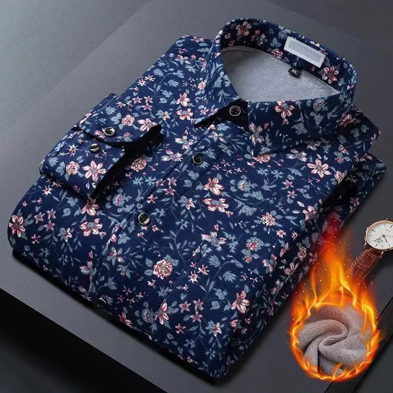 flower design high quality thicken casual mens shirt