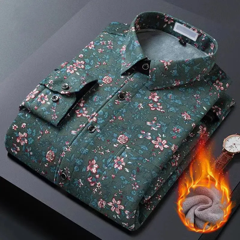 flower design high quality thicken casual mens shirt