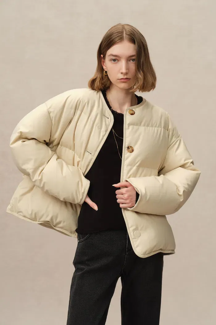 Glemham Crew Neck Down Extended Jacket in Lightweight Cotton-feel Fabric