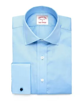 Hamilton Solid Pique French Cuff Shirt in Blue