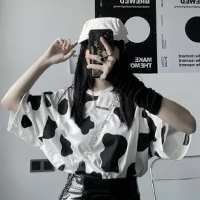 Harajuku Cow Print Short T-shirts