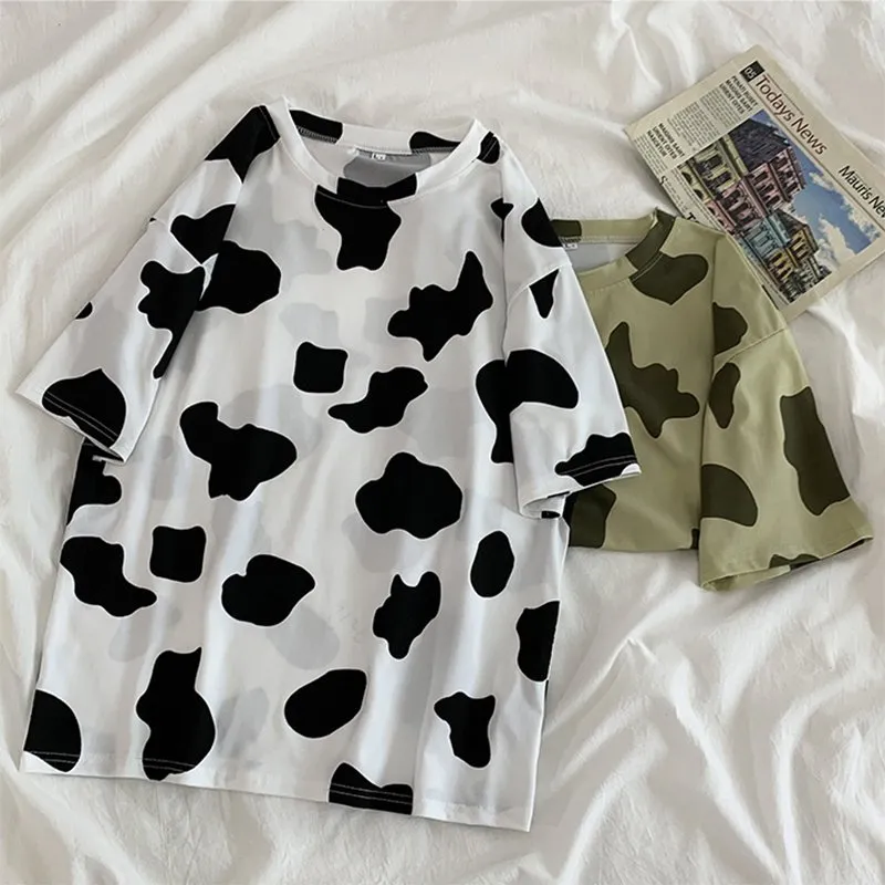 Harajuku Cow Print Short T-shirts