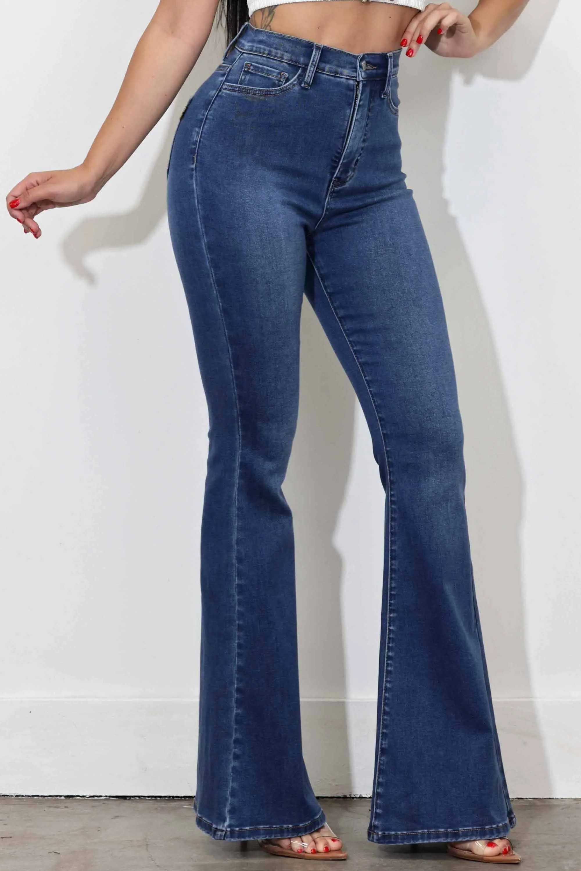 High-Rise Flare Jeans With Shaper