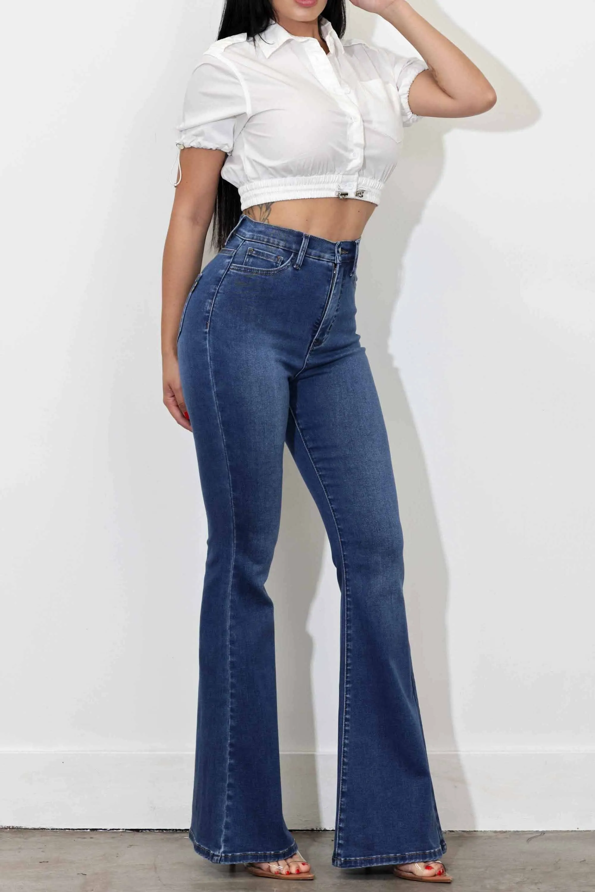 High-Rise Flare Jeans With Shaper