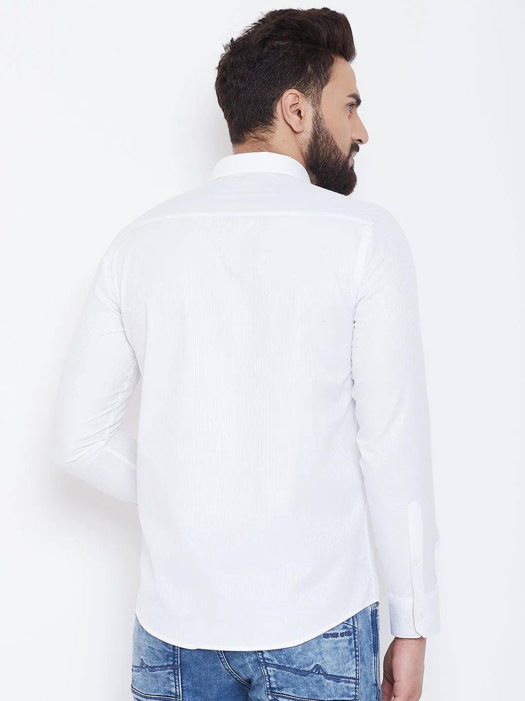 JUMP USA Men White Check Cotton Casual Shirts