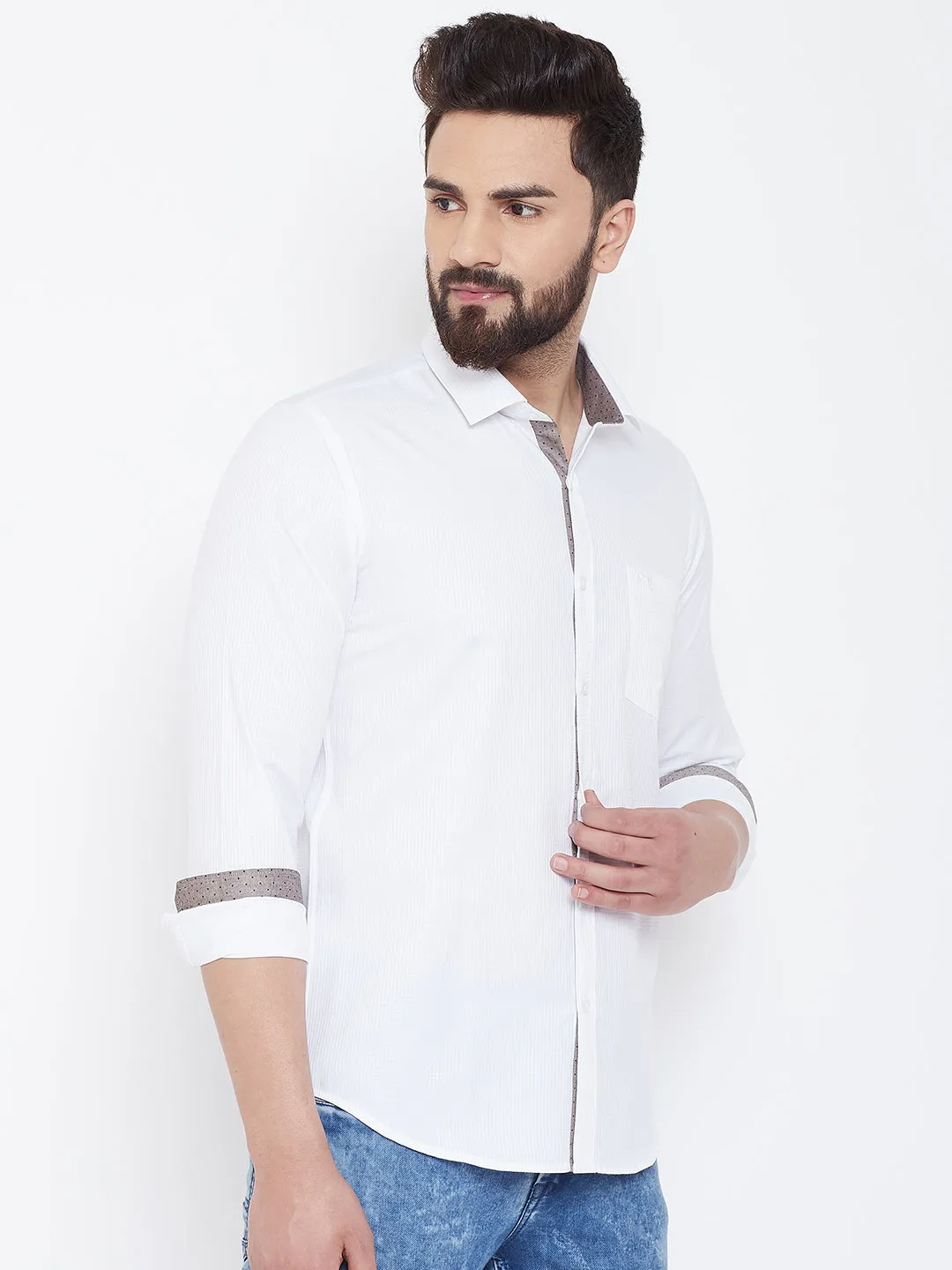 JUMP USA Men White Check Cotton Casual Shirts
