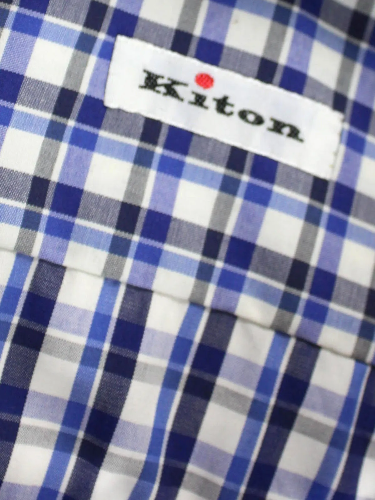 Kiton Dress Shirt Royal Blue Plaid Spread Collar 40 - 15 3/4 SALE