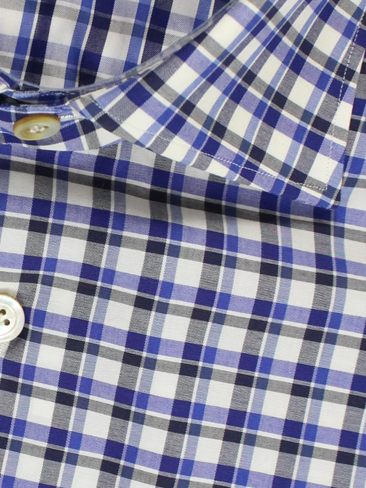 Kiton Dress Shirt Royal Blue Plaid Spread Collar 40 - 15 3/4 SALE