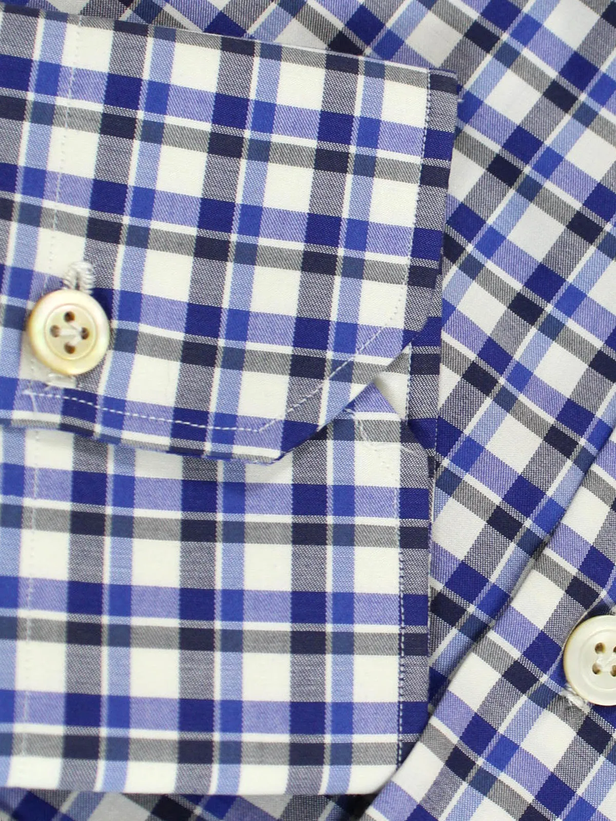 Kiton Dress Shirt Royal Blue Plaid Spread Collar 40 - 15 3/4 SALE