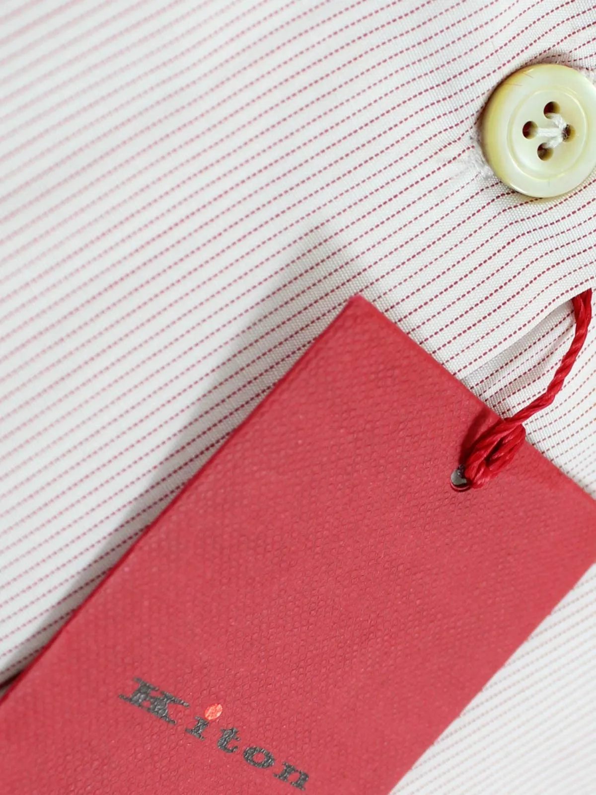 Kiton Dress Shirt White Bordeaux Stripes 40 - 15 3/4 SALE