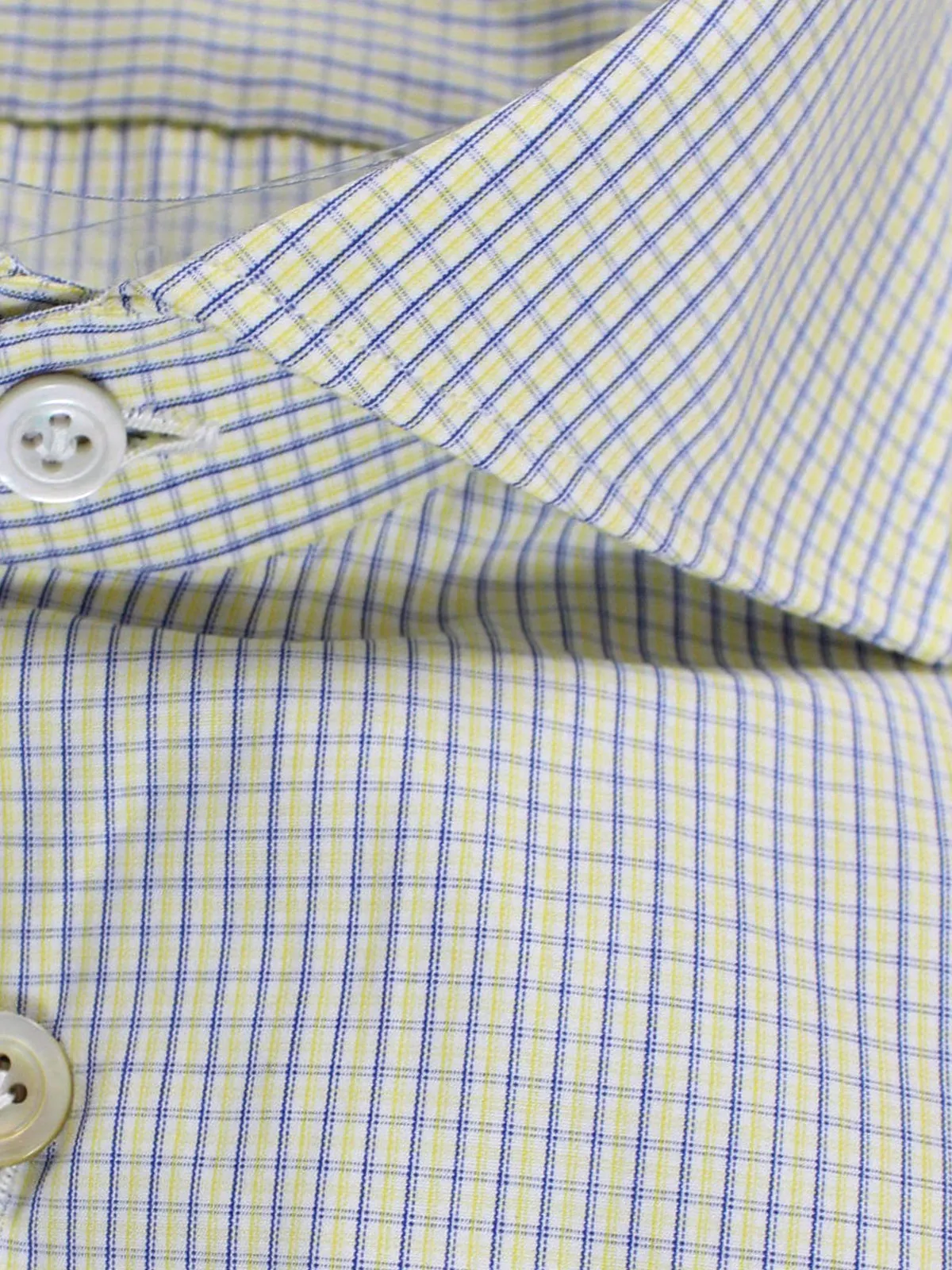 Kiton Dress Shirt White Lime Navy Check Spread Collar 38 - 15 REDUCED - SALE