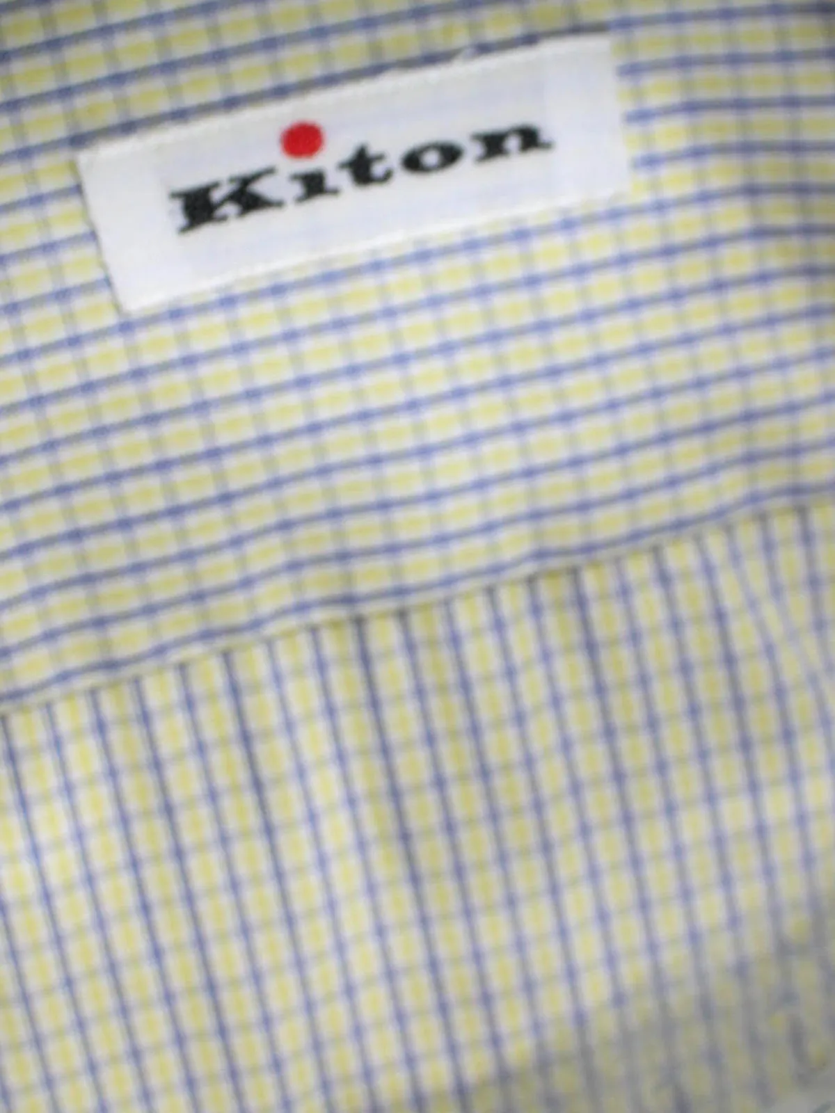 Kiton Dress Shirt White Lime Navy Check Spread Collar 38 - 15 REDUCED - SALE