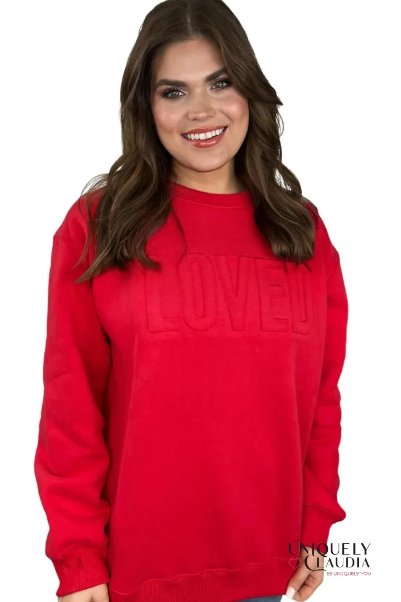 LOVED Red Embossed Sweatshirt