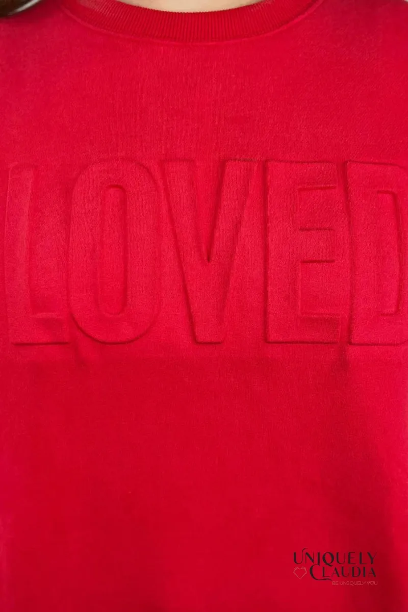 LOVED Red Embossed Sweatshirt