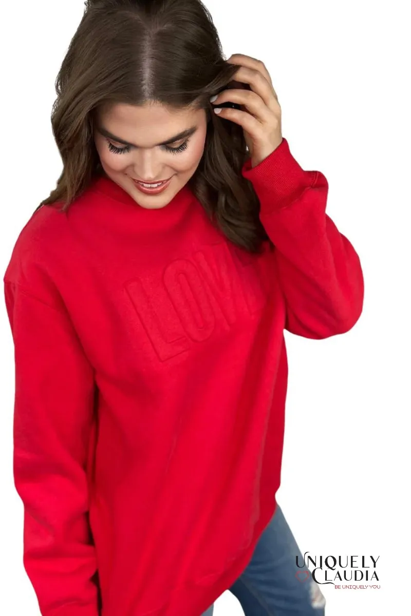 LOVED Red Embossed Sweatshirt