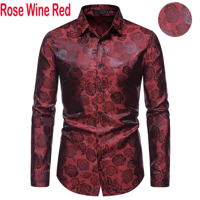 Men&#39;s Floral Black Dress Shirts 2022 Stylish New Long Sleeve Steampunk Shirt Men Party Club Bar Social Shirt Male Chemise Homme