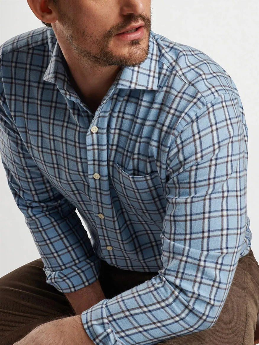 Peter Millar Nelson Flannelite Cotton-Stretch Sport Shirt in Cottage Blue
