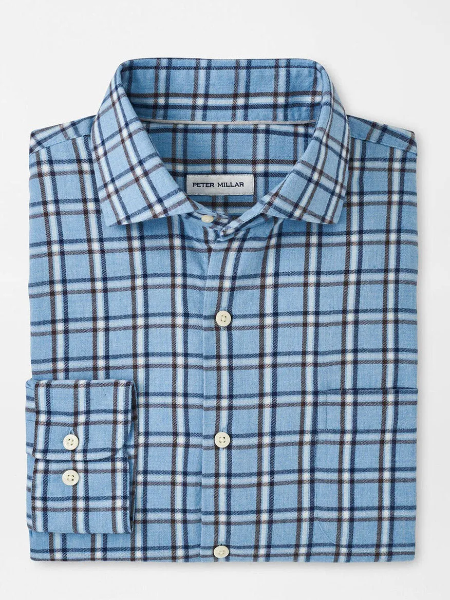 Peter Millar Nelson Flannelite Cotton-Stretch Sport Shirt in Cottage Blue