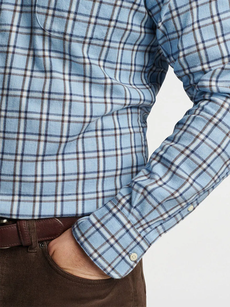 Peter Millar Nelson Flannelite Cotton-Stretch Sport Shirt in Cottage Blue