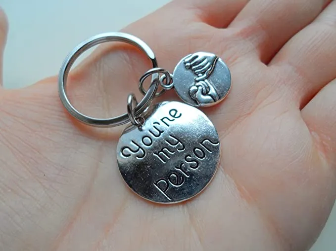 Pinky Promise Keychain with "You're My Person" Disc Charm; Promise Gift, Couples Keychain