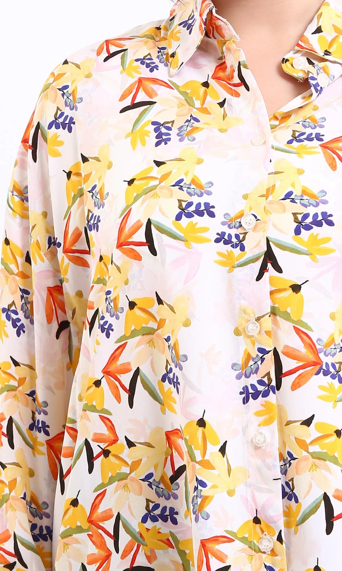 R209484-Colorful Floral Long Sleeves Shirt - Multicolor