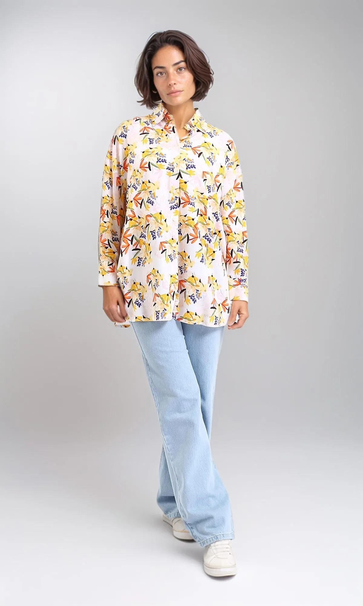R209484-Colorful Floral Long Sleeves Shirt - Multicolor
