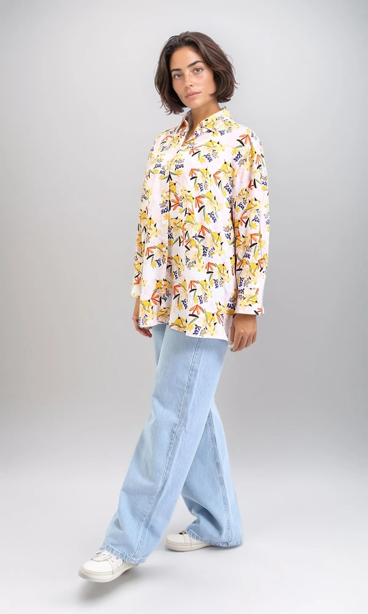 R209484-Colorful Floral Long Sleeves Shirt - Multicolor