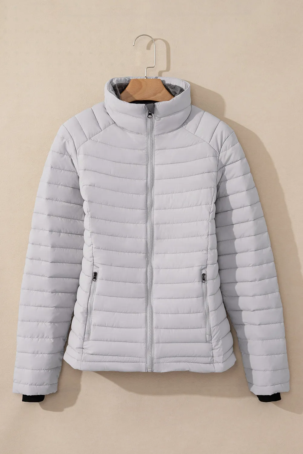 Solid Color Quilted Zip-up Puffer Jacket
