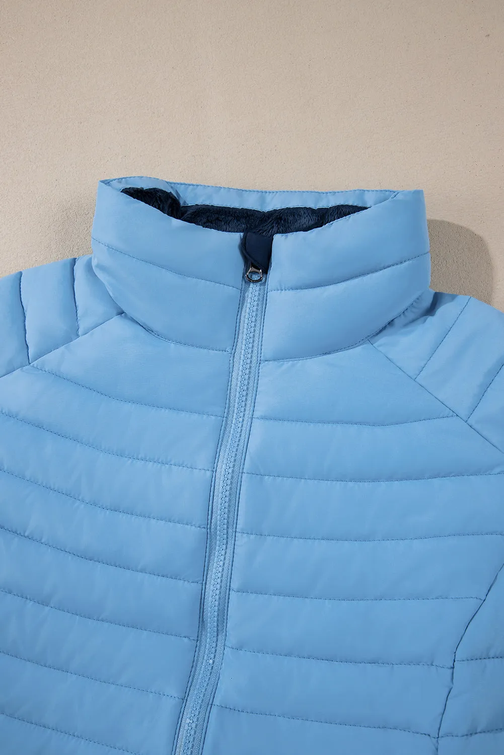 Solid Color Quilted Zip-up Puffer Jacket
