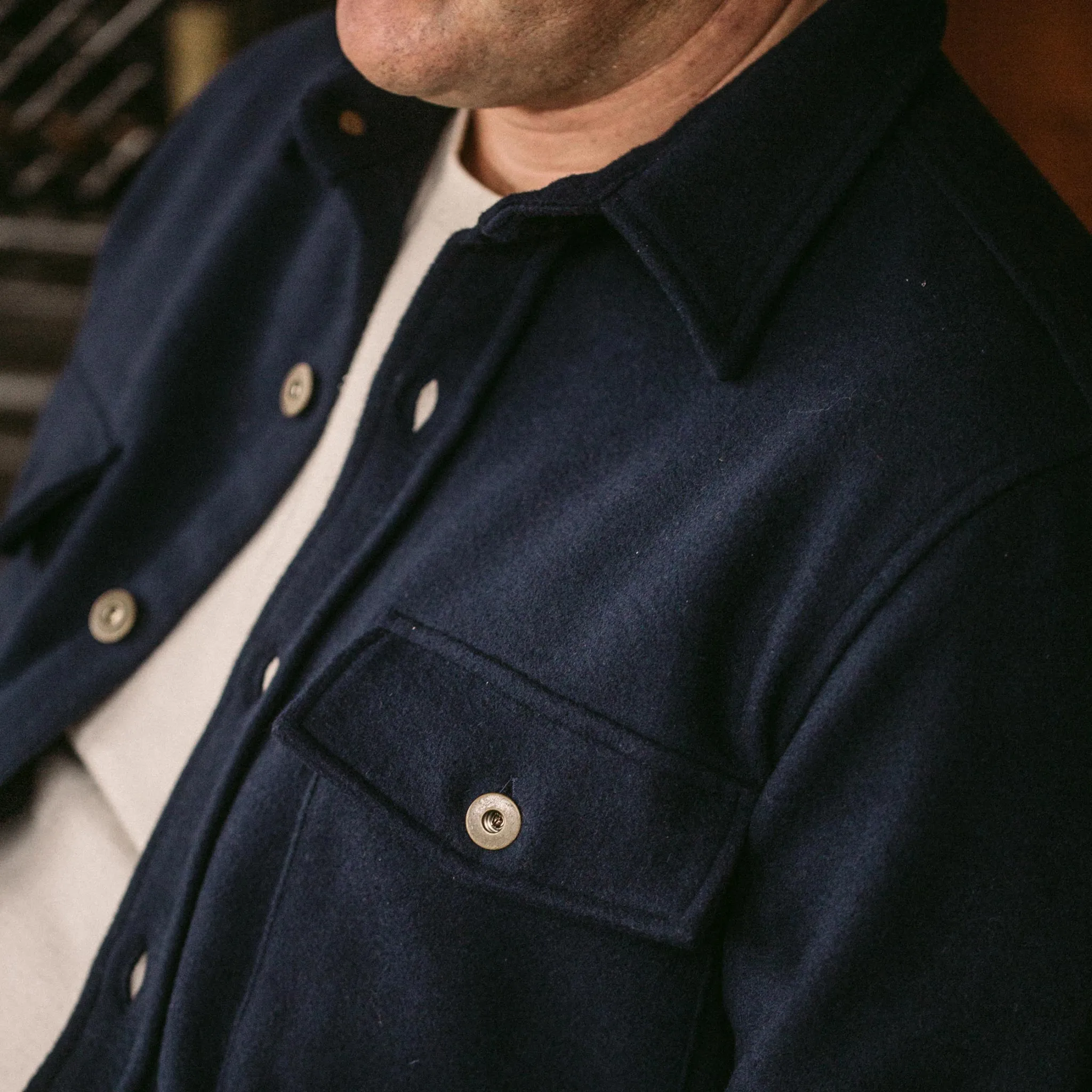 The Explorer Shirt in Navy Boiled Wool