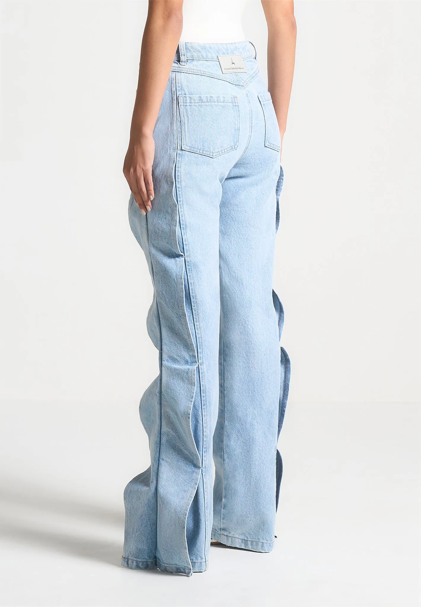 Wave Detail Boyfriend Jeans - Light Blue