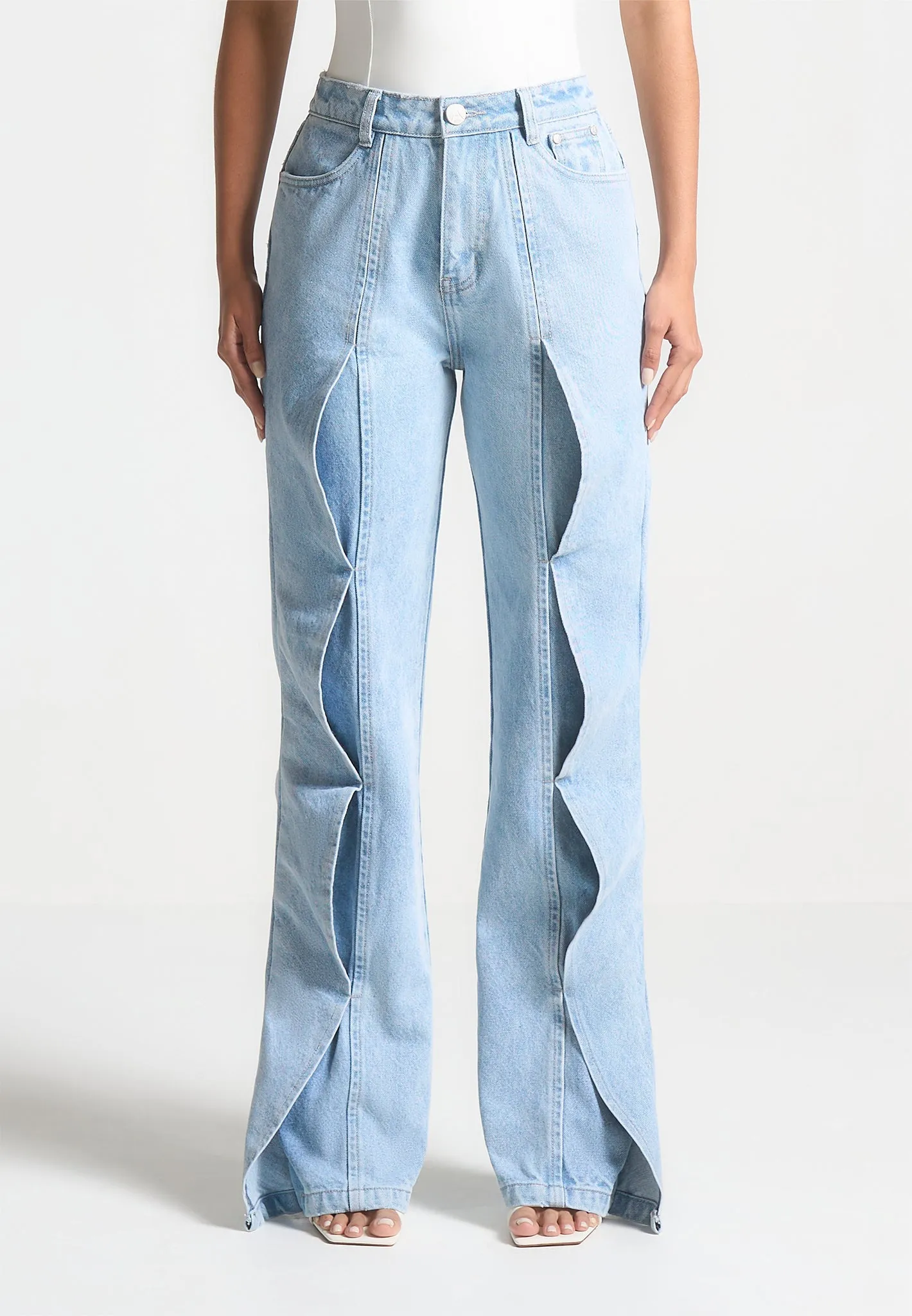Wave Detail Boyfriend Jeans - Light Blue